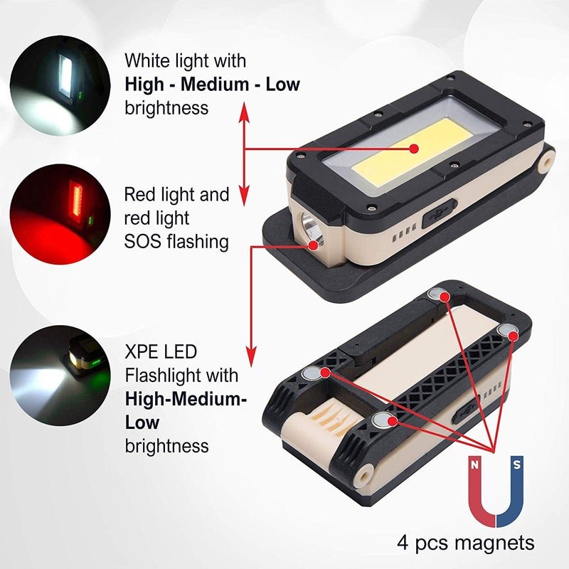 JGA JOGGING ARM Magnetic LED Portable Working Light Rechargeable LED Work Flashlight Super Brightness 180 Rotatable Folding Snap Working Light for Car Repairing Emergency Camping Mountain Climbing - Image 3